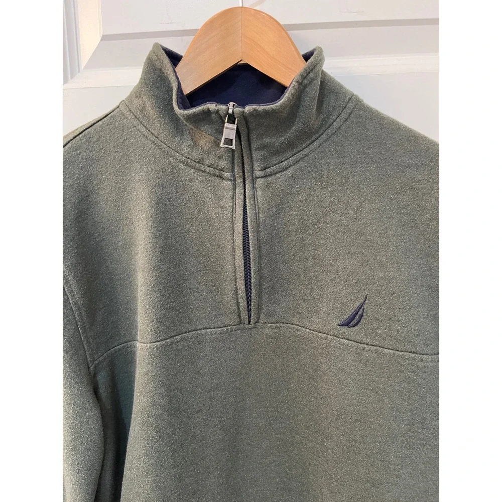 Nautica Mens J-Class Quarter Zip‎ Pullover Sweatshirt Olive Green Fleece Sz. M